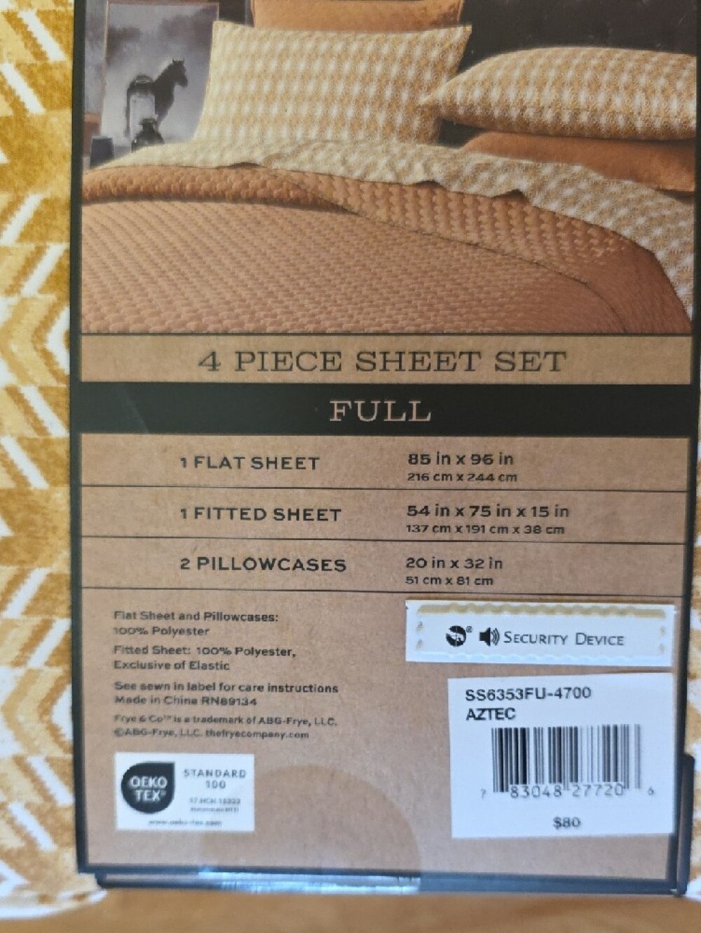 Frye and Co. NEW 4-piece Full Size Sheet Set Yellow White Geometric Aztec - Picture 4 of 5